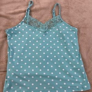 Women's Polka Dot Lace Trim Cami Pajama Top - Teal